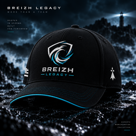 Casquette noire brodée Breizh Legacy avec détails cyan