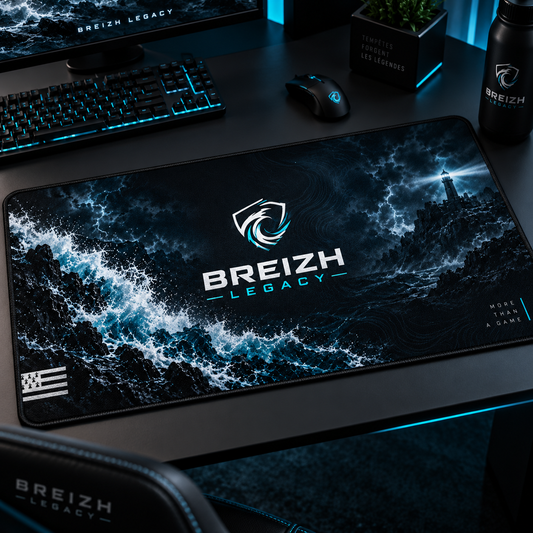 Deskmat XXL Breizh Legacy Tempête Atlantique sur un setup gaming