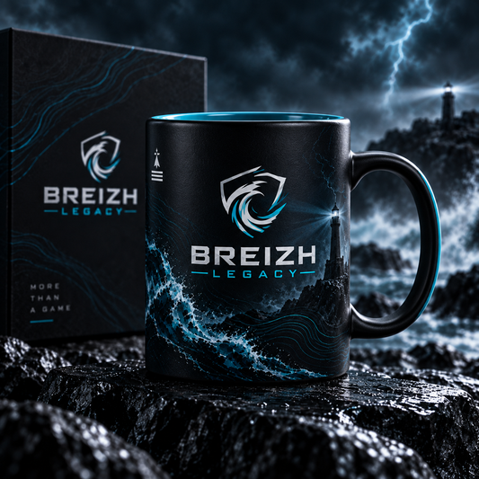 Tasse noire Breizh Legacy Tempête avec détails cyan